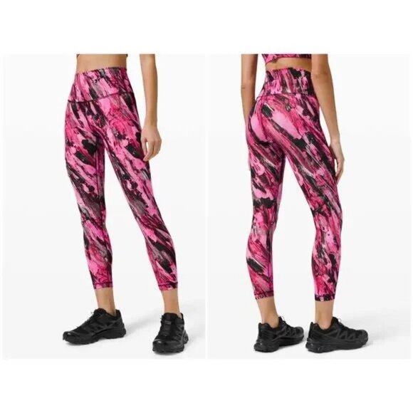 Lululemon Wunder Train High-Rise Tight Size 4 25" Incentive Pink Refresh Black - Picture 1 of 6
